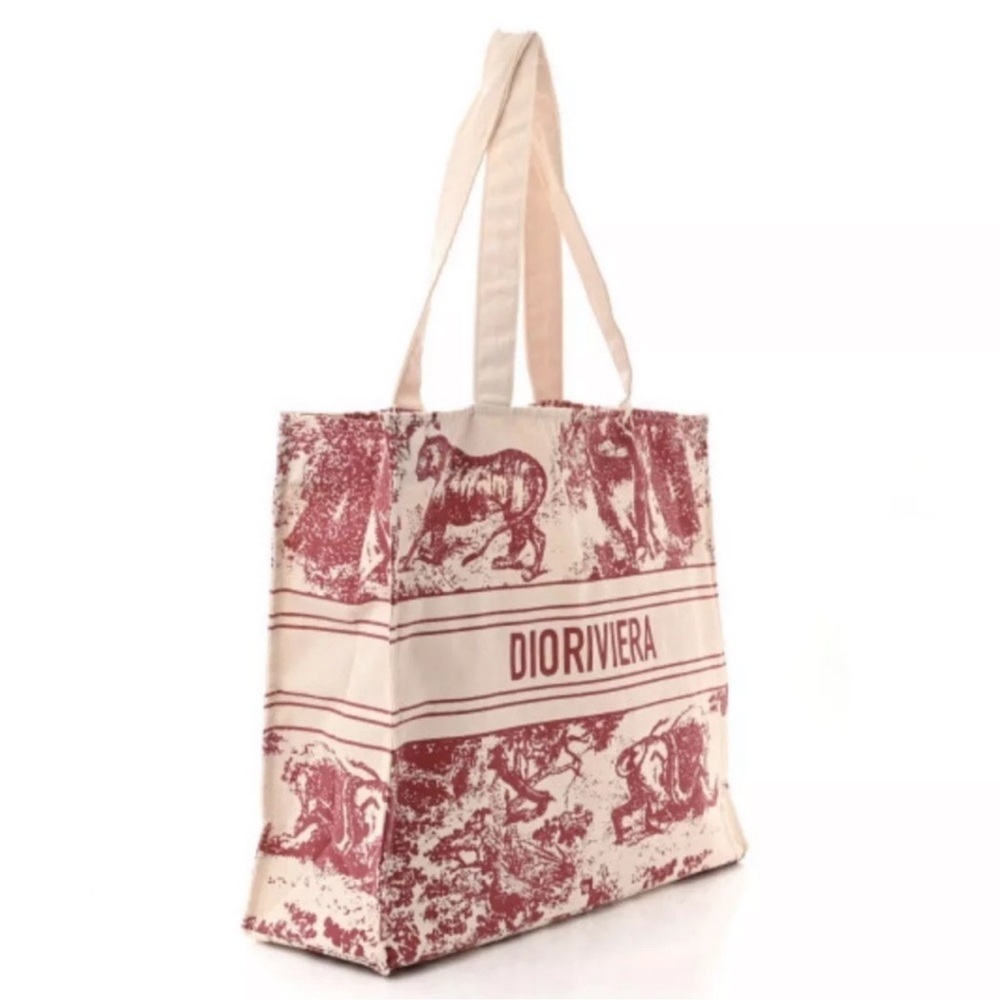 Dior DIORIVIERA Cream and Burgundy Canvas Tote - Picture 3 of 7